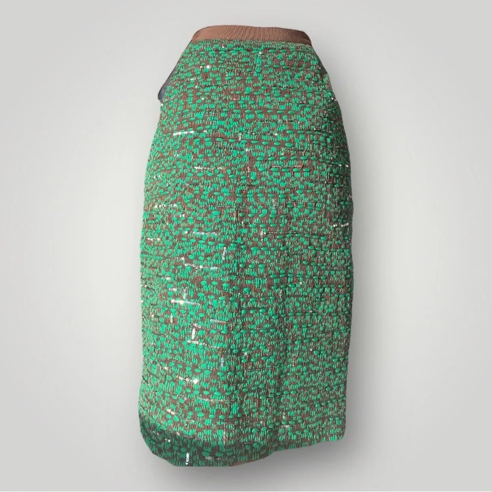 Oscar de la Renta Silk & Sequins Green Midi Skirt 🎄 - Picture 5 of 7